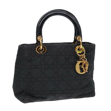 CHRISTIAN DIOR Lady Dior Canage Hand Bag Nylon Black Gold Auth 88569