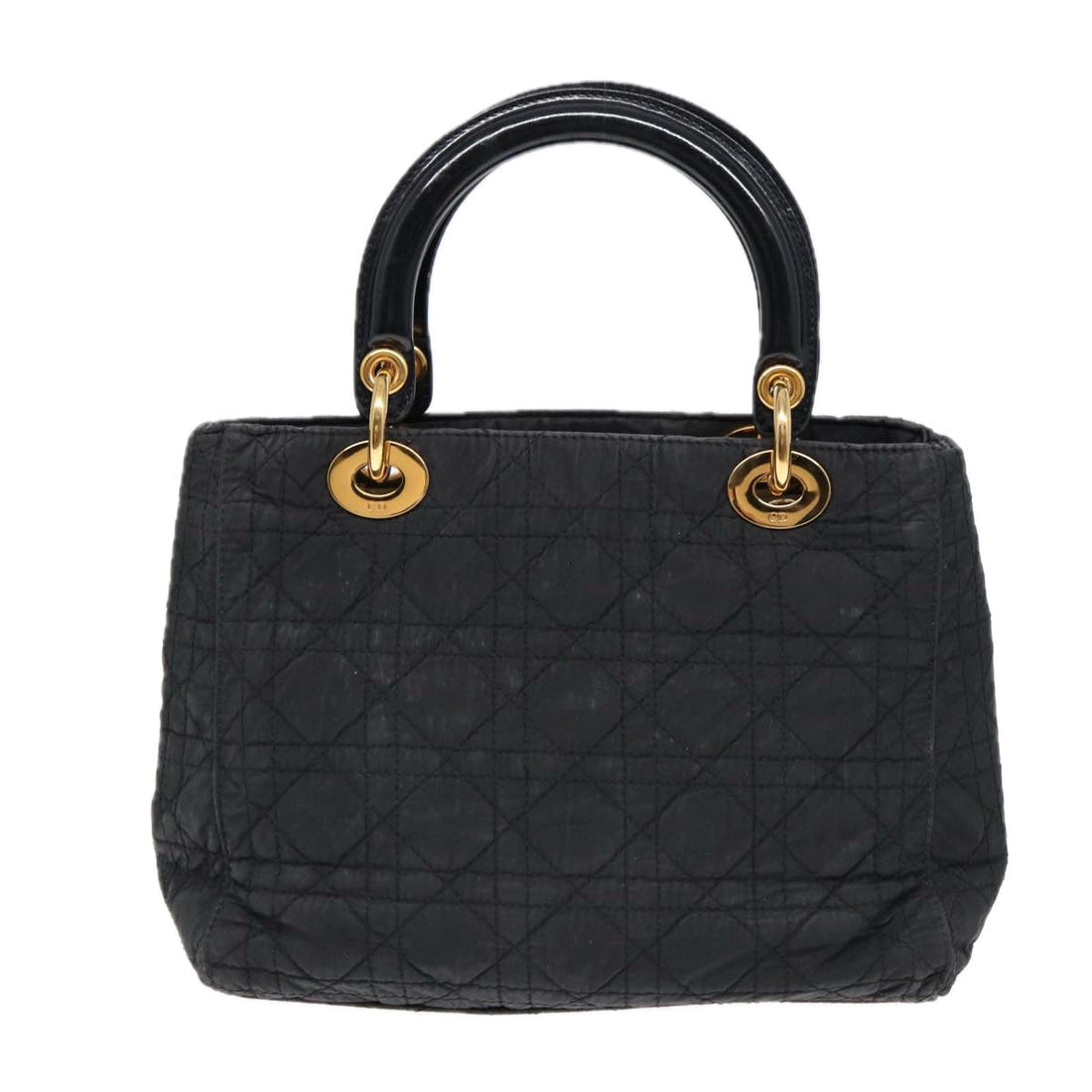 CHRISTIAN DIOR Lady Dior Canage Hand Bag Nylon Black Gold Auth 88569