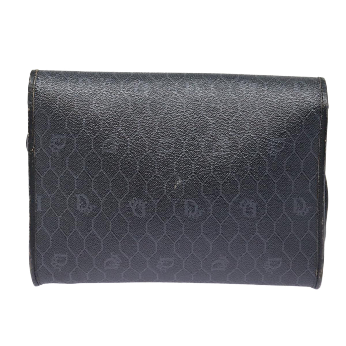 CHRISTIAN DIOR Honeycomb Canvas Shoulder Bag PVC Leather Black Gold Auth 88625