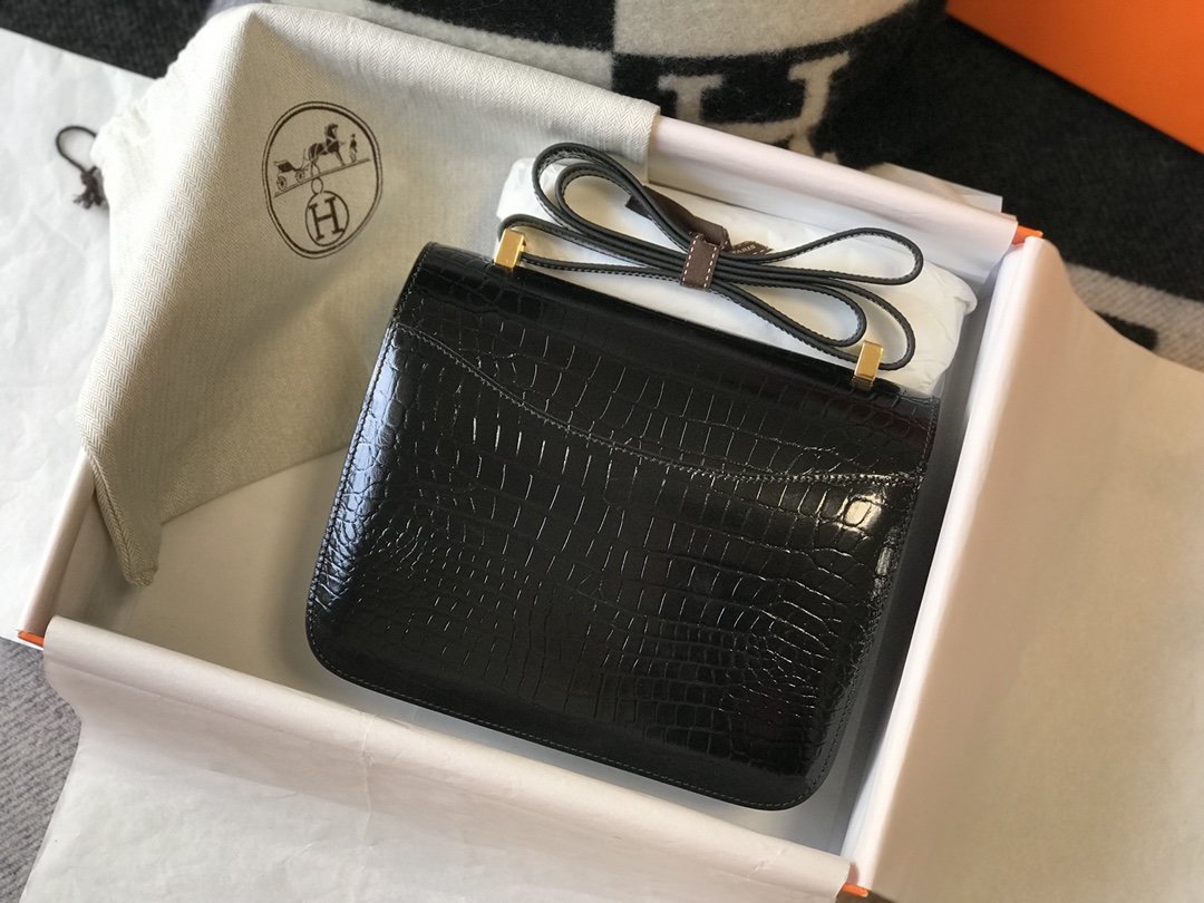 HM Constance 23 Pattern Crocodile Black For Womtlm, Handbags, Shoulder Bag 9in/23cm