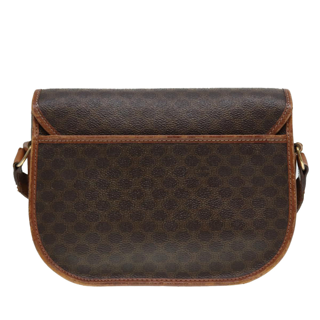 CELINE Macadam Canvas Shoulder Bag PVC Leather Brown Gold Auth 88717