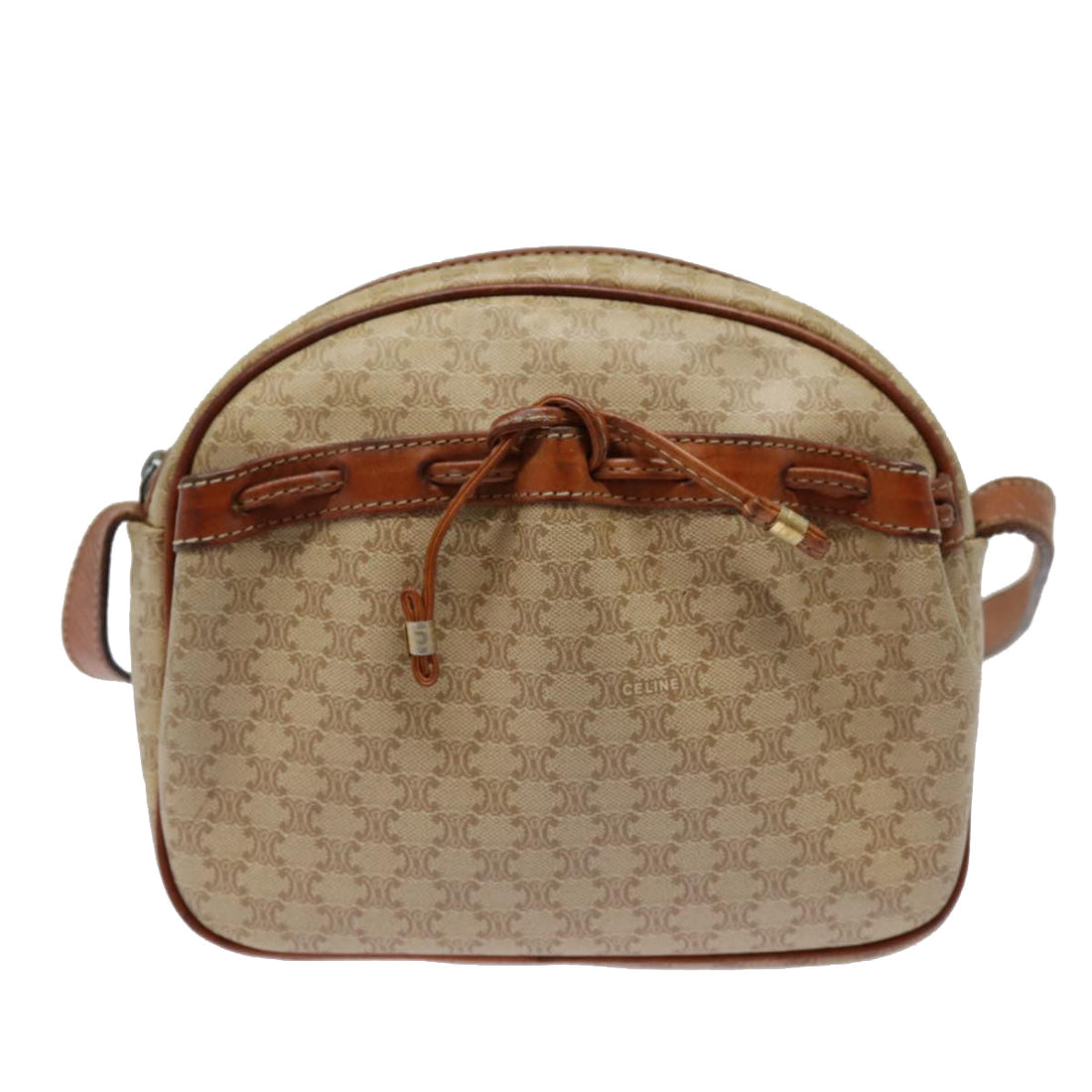 CELINE Macadam Canvas Shoulder Bag Beige Auth 88764