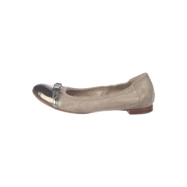 Attilio Giusti Leombruni Pewter Suede Agl Round Toe Metallic Cap Toes Flats Size Eu
