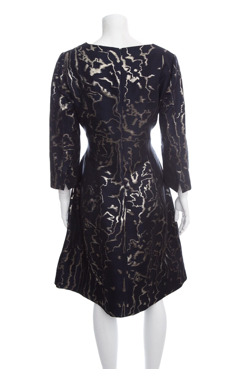 Oscar de la Renta Navy & Gold Abstract Dress SZ 12