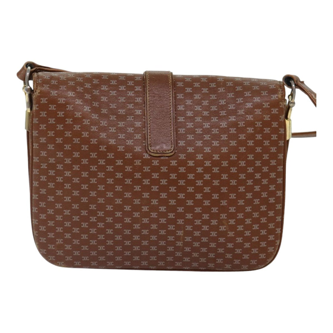 CELINE Macadam Canvas Shoulder Bag Brown Gold Auth 89107