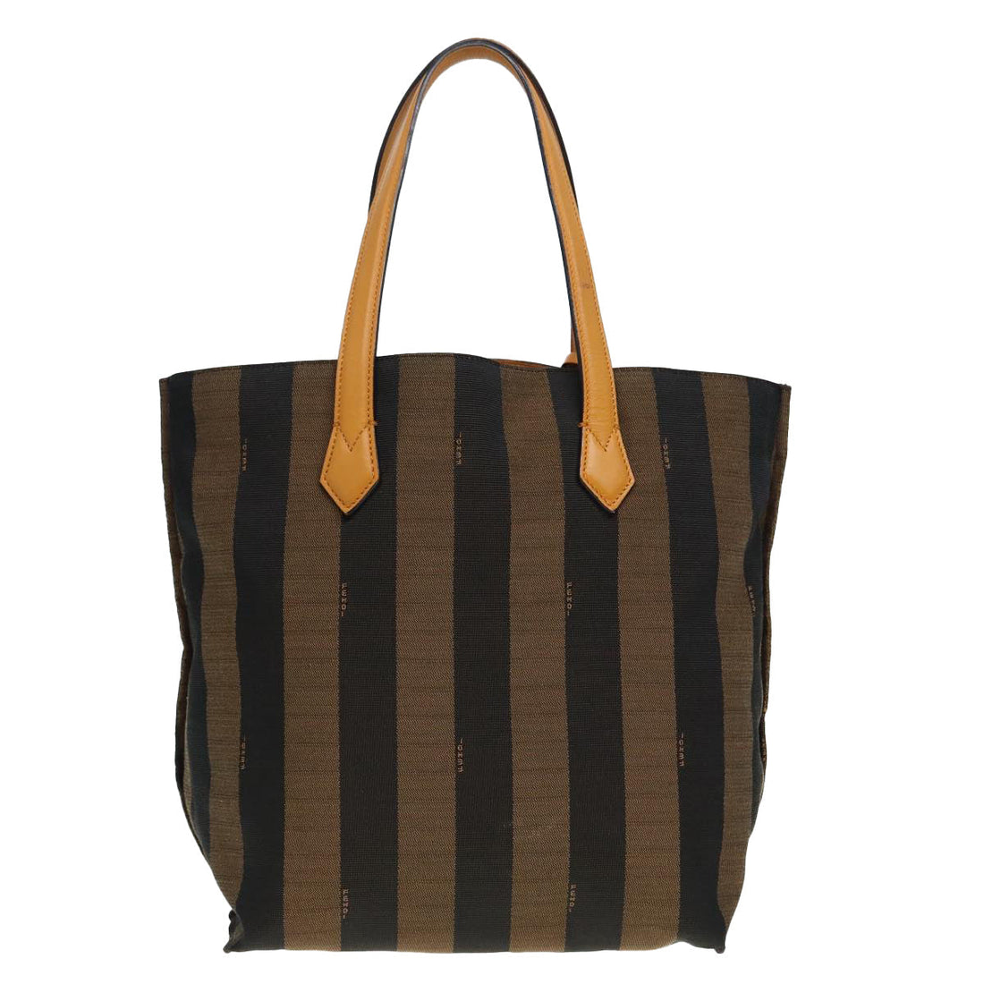 FENDI Pecan Canvas Tote Bag Brown Black gold Auth 89144