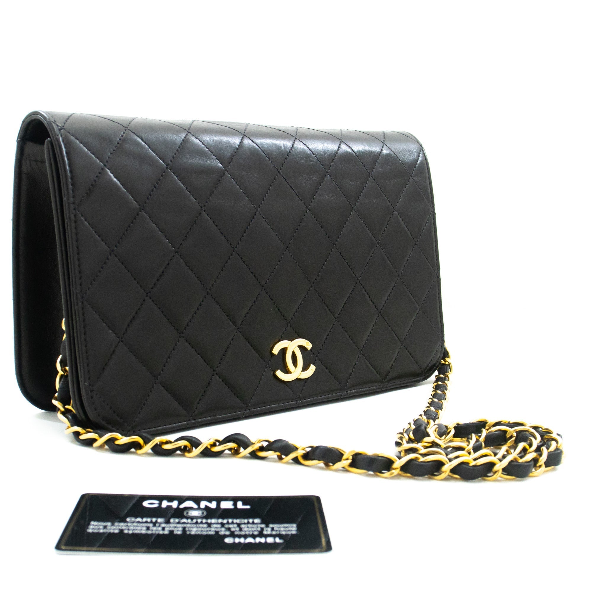 CHANEL Full Flap Chain Shoulder Bag Clutch Black Quilted Lambskin