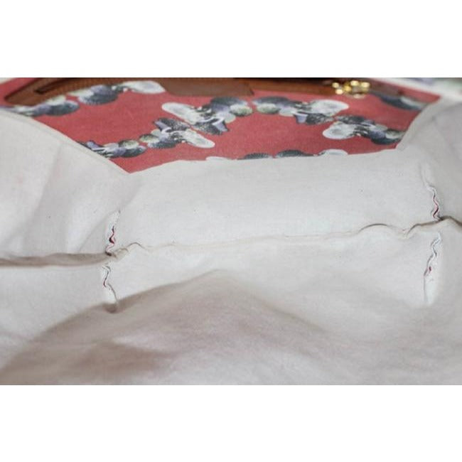 Missoni Red Canvas With Blue Grey And White Abstract Shell Print And Brown Leather Bag