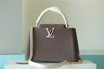 LV Capucines MM Taurillon Smokey Brown Gretlm/ Creme/ Pink For Womtlm,  Shoulder And Crossbody Bags 31.5cm/12.4in LV M59516