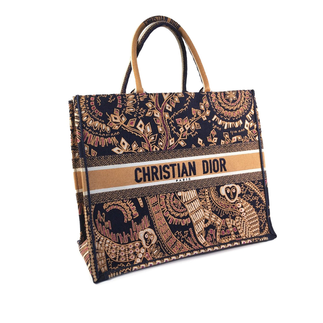 Dior Animals Monkey Book Tote Large Brown Canvas