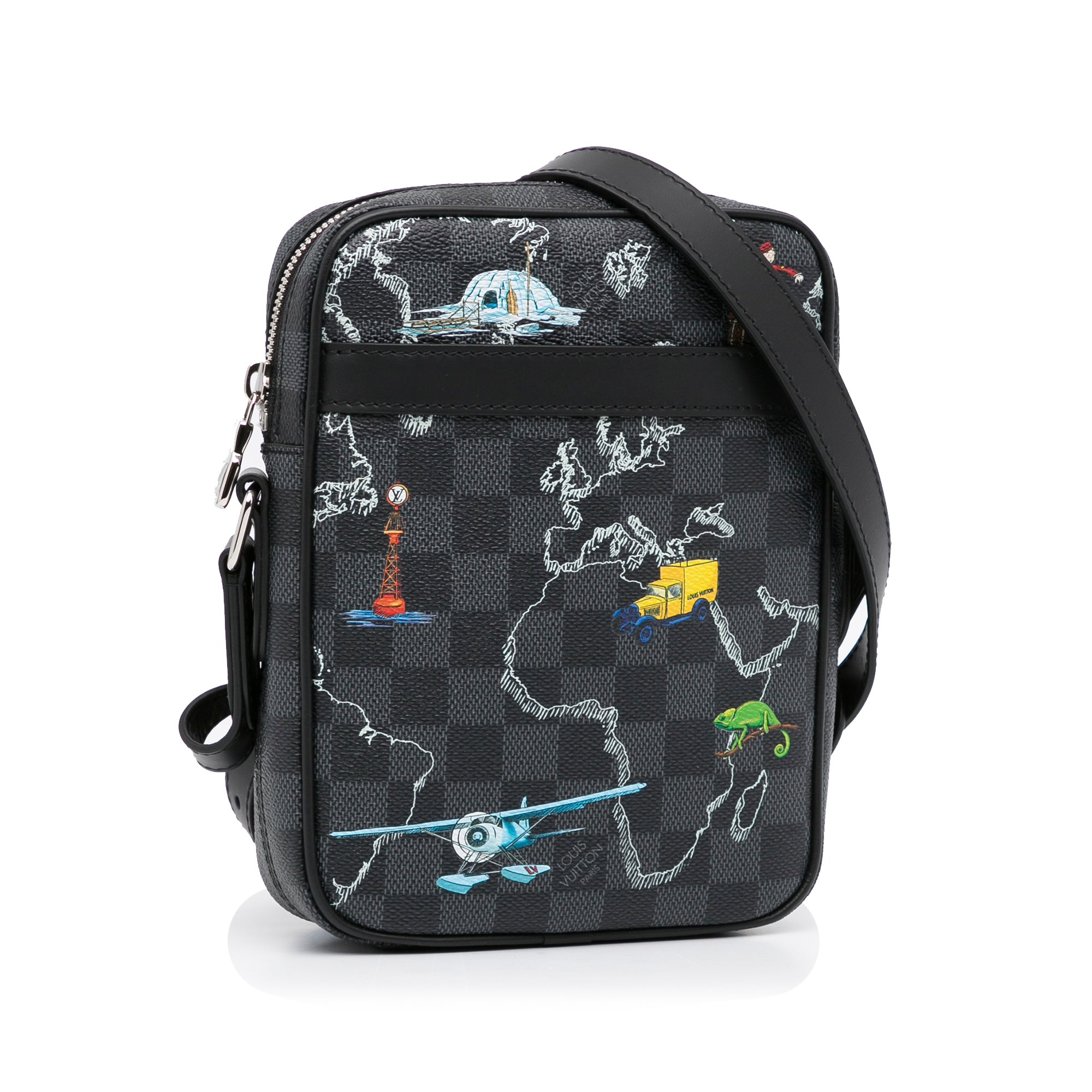 Black Louis Vuitton Damier Graphite Renaissance Map Danube Slim PM Crossbody Bag