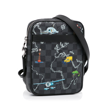 Black Louis Vuitton Damier Graphite Renaissance Map Danube Slim PM Crossbody Bag