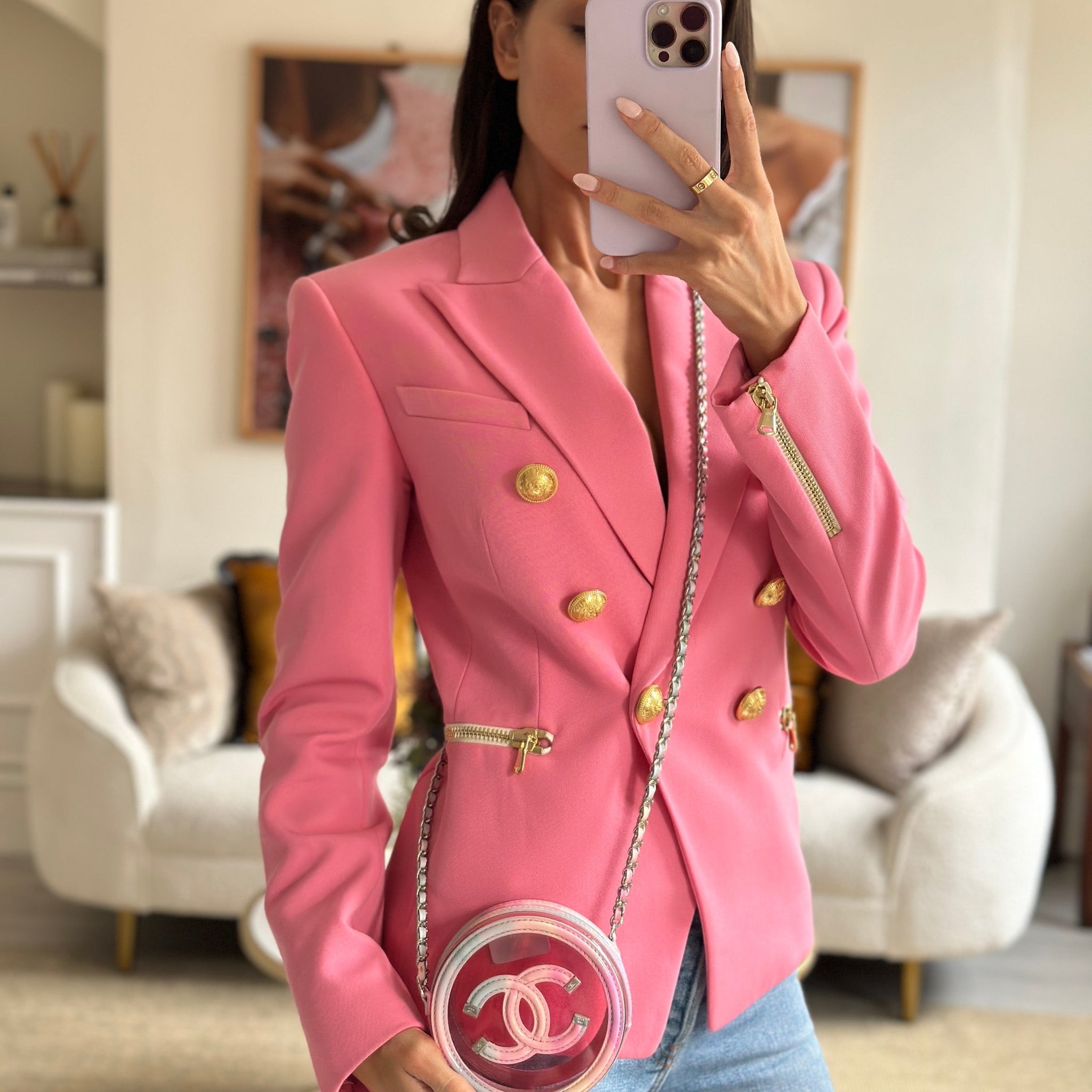 Chanel Rainbow Pink Filigree PVC CC Mini Round Crossbody Bag with Silver Hardware