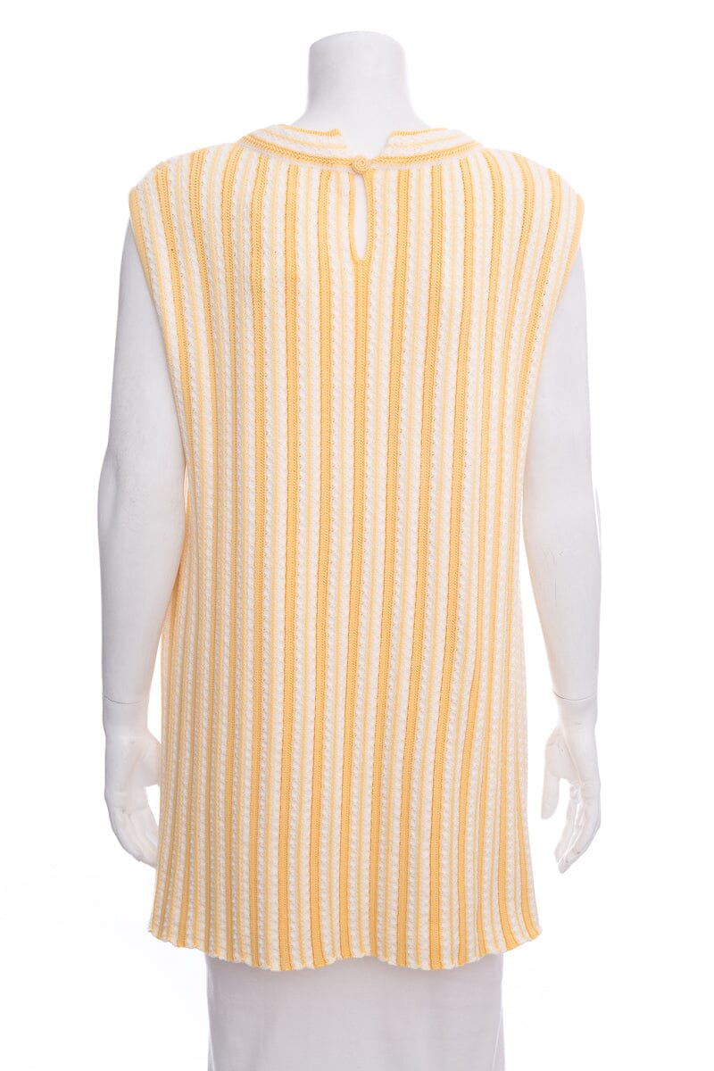 Jil Sander Yellow & White Stripe Knit Sleeveless Sweater SZ XL