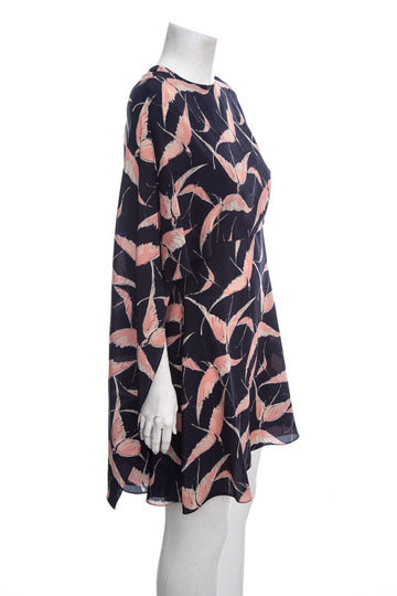 Valentino Navy Short Sleeve Silk Bird Printed Dress SZ 2