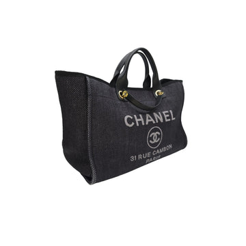 Chanel Woven Straw Raffia Medium Deauville Tote Black