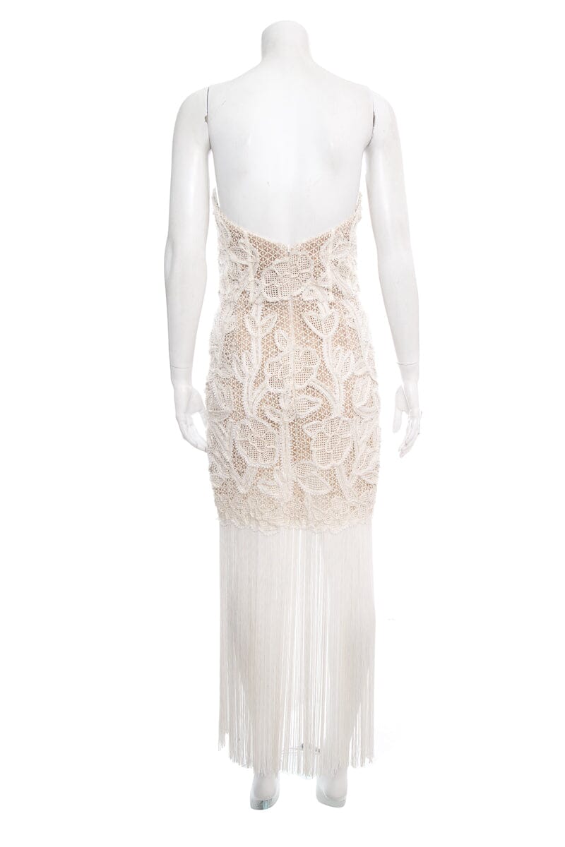 Oscar de la Renta White Lace Strapless Fringe Detail Dress SZ 6