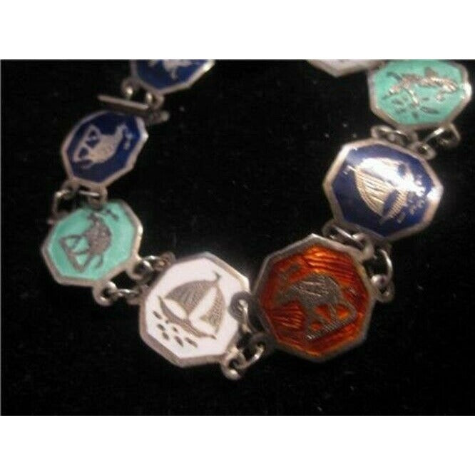 Art Deco era RARE Siam Sterling Multicolored Enamel Niello Link