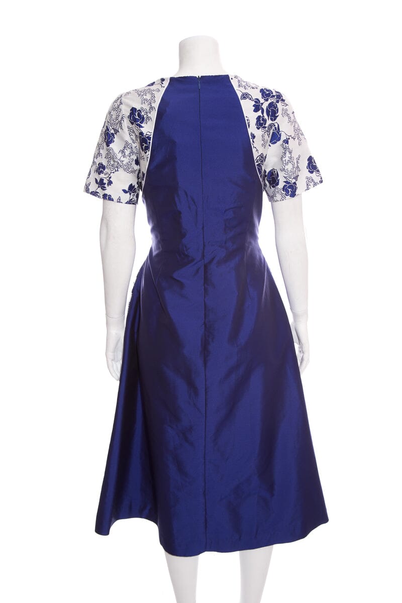 Khoon Hooi Blue & White Floral Midi Dress SZ 8 NWT