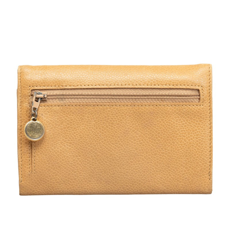 CHANEL two folded wallet cabia skin beige ladies and gentlemen