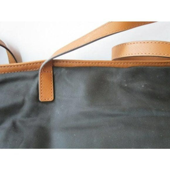 Michael Kors Black Canvas Brown Trim Goldtone Logo Tote