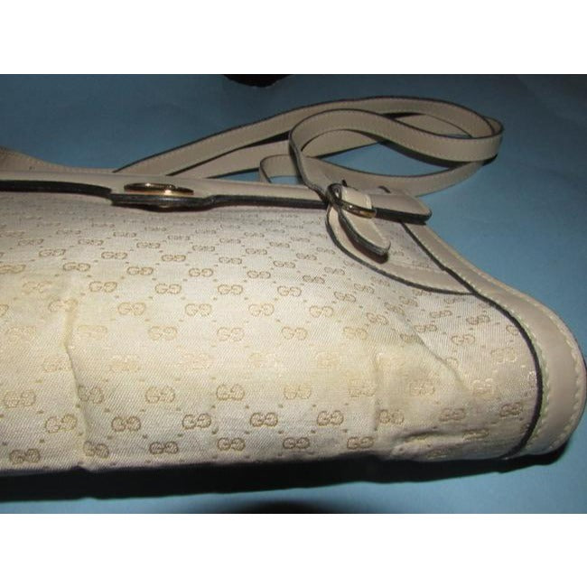 Gucci Vintage White Small G Logo Print Canvas And White Leather