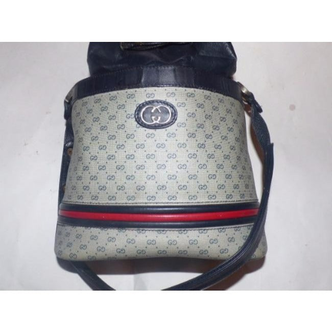 Gucci Vintage Shades Of Blue With Red And Navy Stripe Accents Coated Canvas