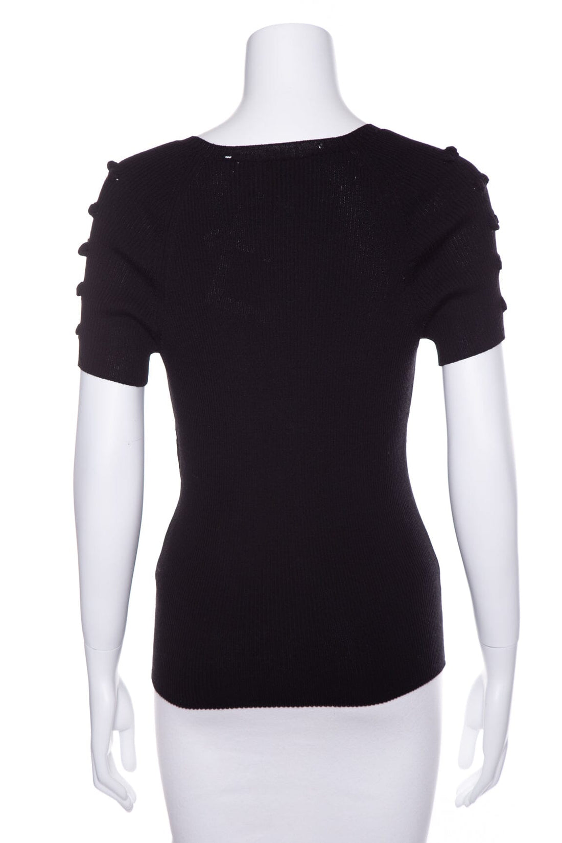 Chanel Black Ribbed Short Sleeve Sweater SZ 42 NWT