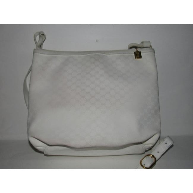 Gucci Vintage White Small G Logo Print Coated Canvas And White Leather Satchel
