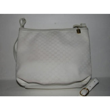 Gucci Vintage White Small G Logo Print Coated Canvas And White Leather Satchel