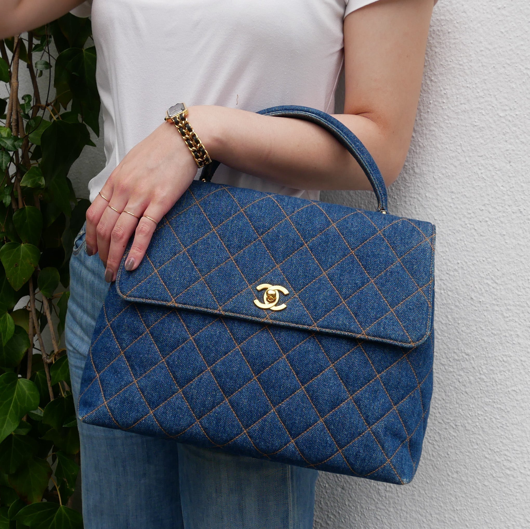 CHANEL 1996-1997 Denim Quilted Kelly 30 90049