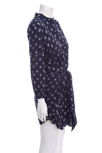 Ulla Johnson Navy Long Sleeve Cotton Half Button Up Dress SZ 2