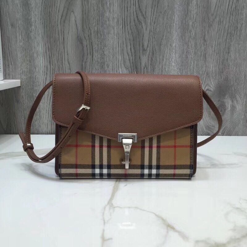 BB Small Vintage Check And Crossbody Bag Brown For Womtlm, Womtlm’s Bags 9in/24cm