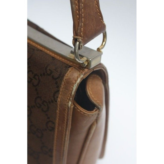 Gucci Brown Guccissima Print Saddle Bag w Red & Green Stripe