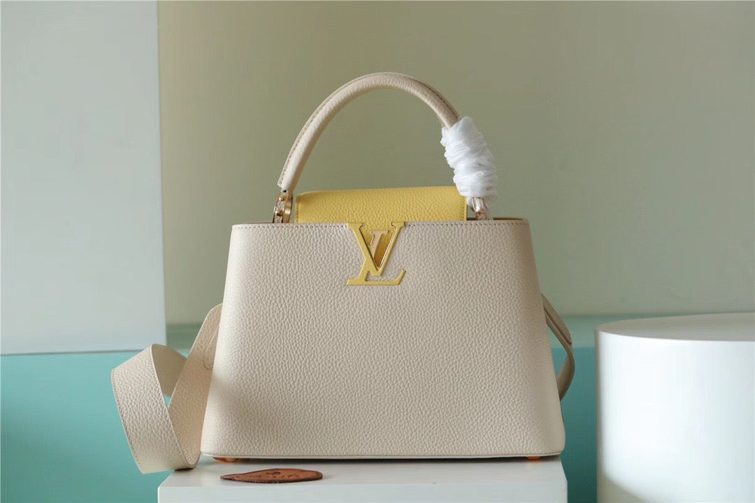 LV Capucines BB Taurillon Creme Beige/ Plume Yellow Berlingot For Womtlm, Womtlm’s Bags, Shoulder And Crossbody Bags 10.6in/27cm LV