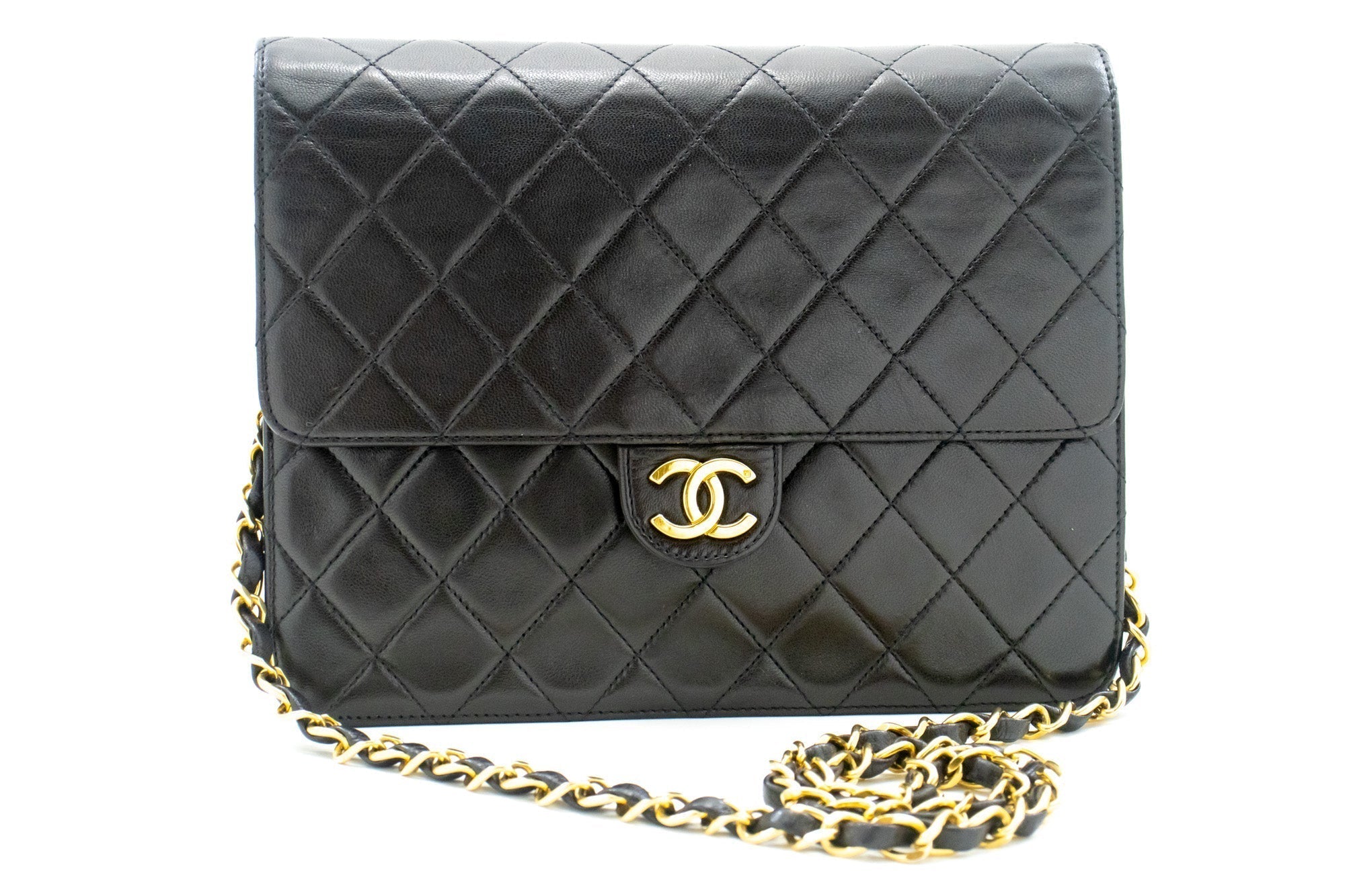 CHANEL Small Chain Shoulder Bag Clutch Black Quilted Flap Lambskin