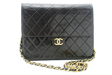 CHANEL Small Chain Shoulder Bag Clutch Black Quilted Flap Lambskin