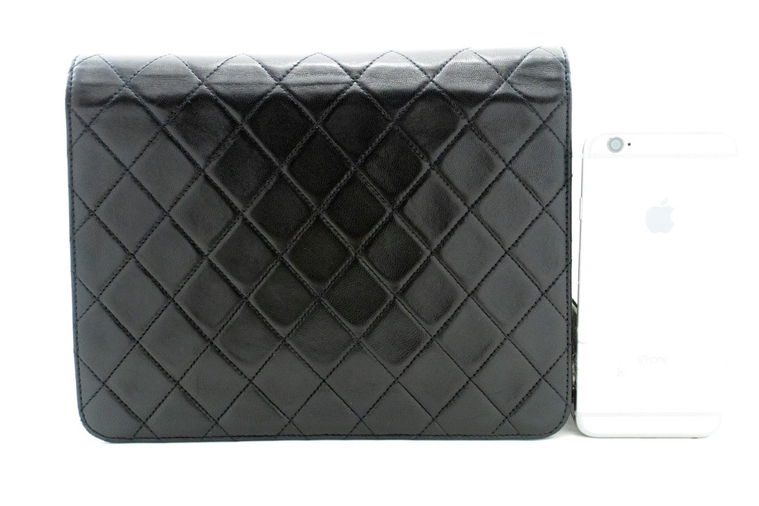 CHANEL Small Chain Shoulder Bag Clutch Black Quilted Flap Lambskin