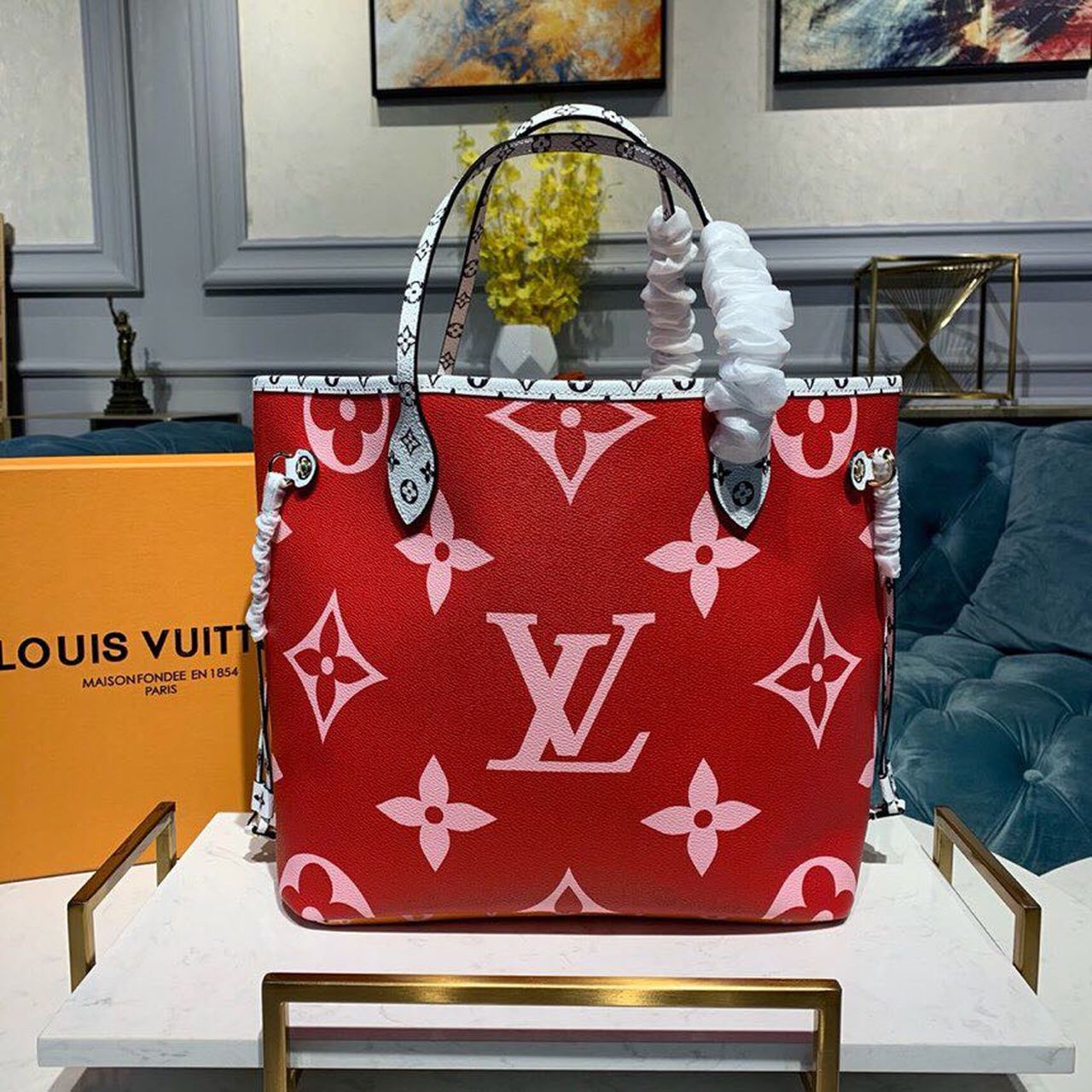 LV Neverfull MM Tote Bag Monogram Canvas Red For Womtlm, Womtlm’s Handbags 12.6in/32cm LV M44567