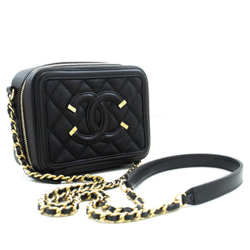 CHANEL Micro Caviar Grained Calfskin Chain Shoulder Bag Black Zip
