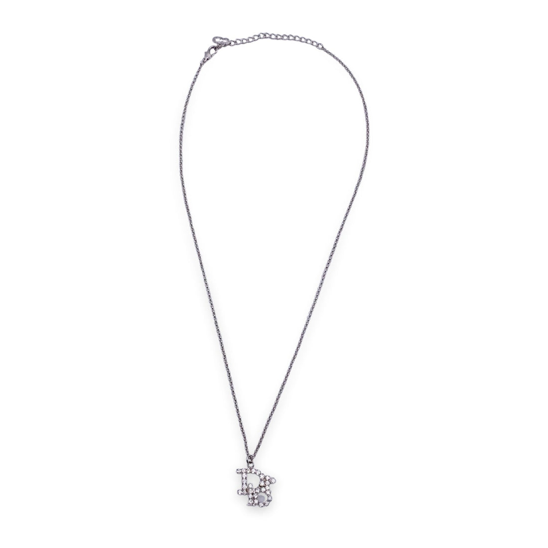 CHRISTIAN DIOR Silver Metal Crystals Oblique Logo Necklace