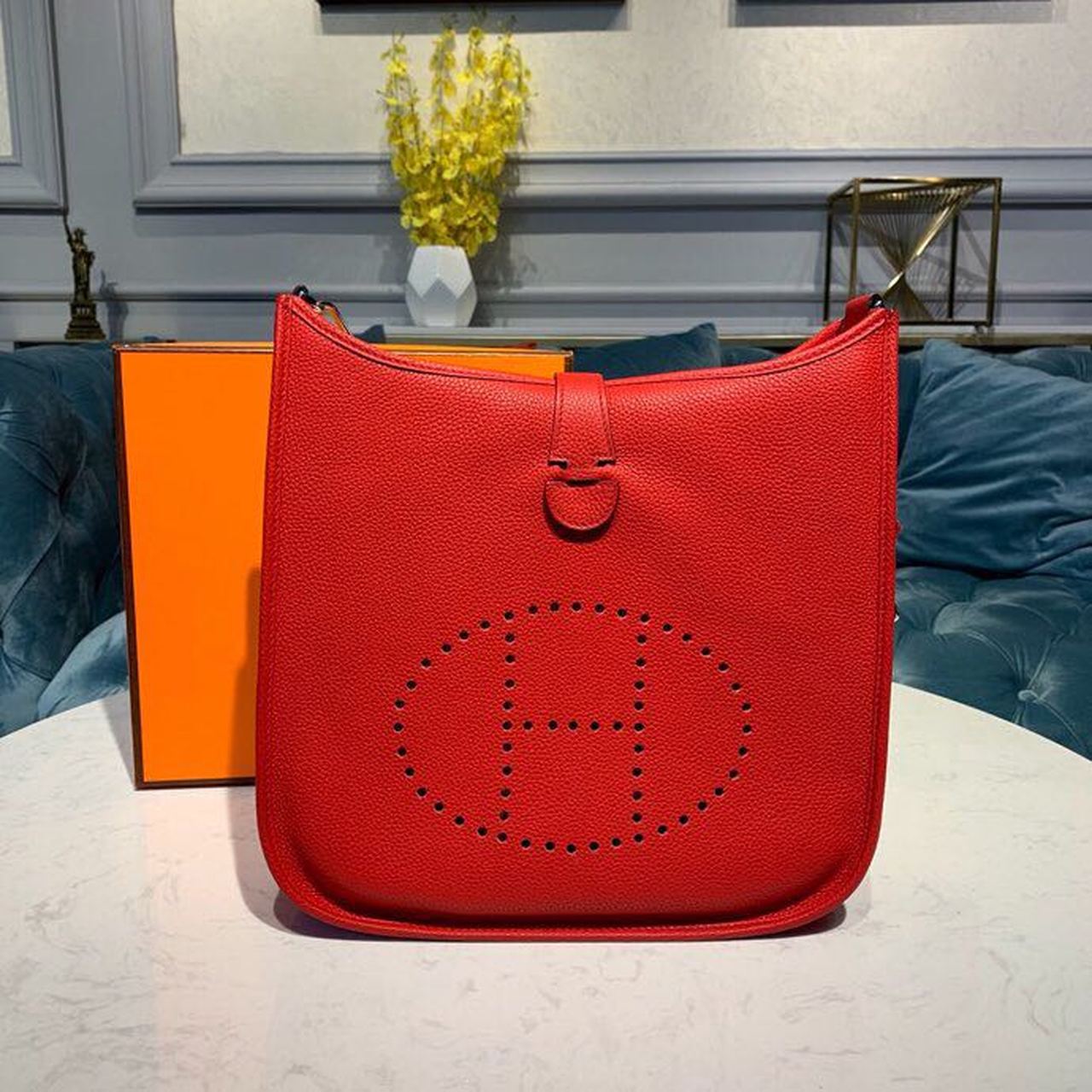 HM Evelyne III 29 Bag Red With Silver-Toned Hardware For Womtlm, Shoulder And Crossbody Bags 11.4in/29cm