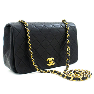 CHANEL Full Flap Chain Shoulder Bag Clutch Black Quilted Lambskin