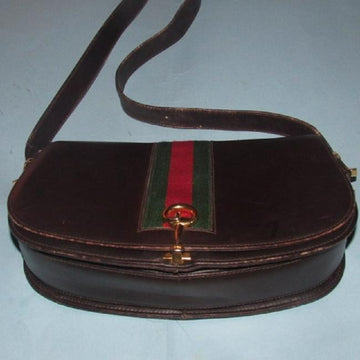Gucci Horsebit W Hinged Clasp Sherry Stripe Brown Leather Shoulder Bag