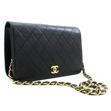 CHANEL Full Flap Chain Shoulder Bag Clutch Black Quilted Lambskin