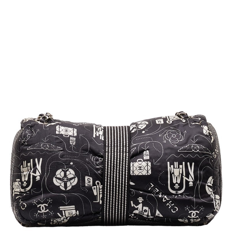 Chanel Yale Chain Shoulder Bag Black White Silver Nylon  Chanel