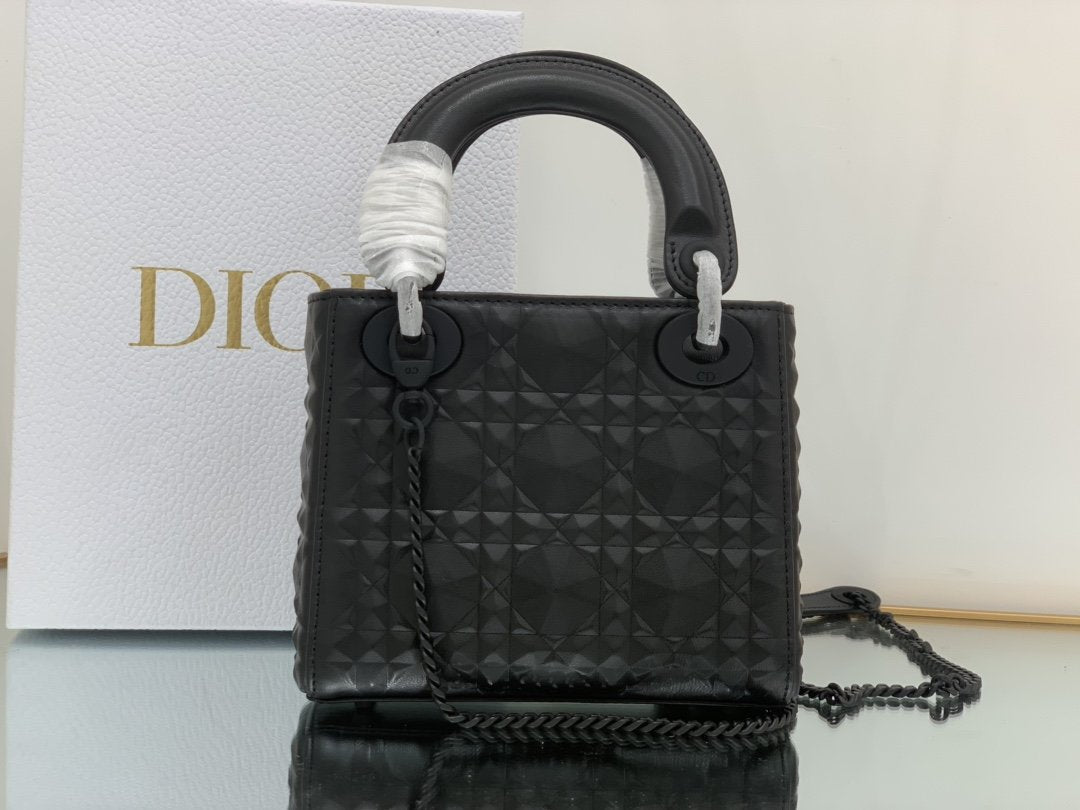 DI Mini Lady Bag Black Cannage with Beaded Motif, Black, For Womtlm Womtlm’s Handbags, Crossbody Bags, 18cm CD M0505SNEA_M900
