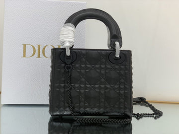 DI Mini Lady Bag Black Cannage with Beaded Motif, Black, For Womtlm Womtlm’s Handbags, Crossbody Bags, 18cm CD M0505SNEA_M900