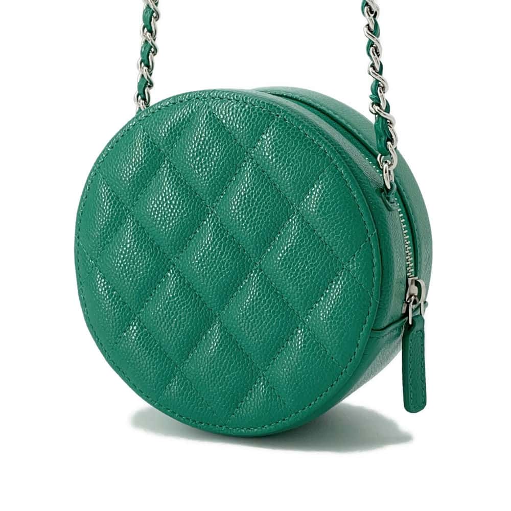 CHANEL Round Chain Shoulder Bag Green A70657 Caviar Leather
