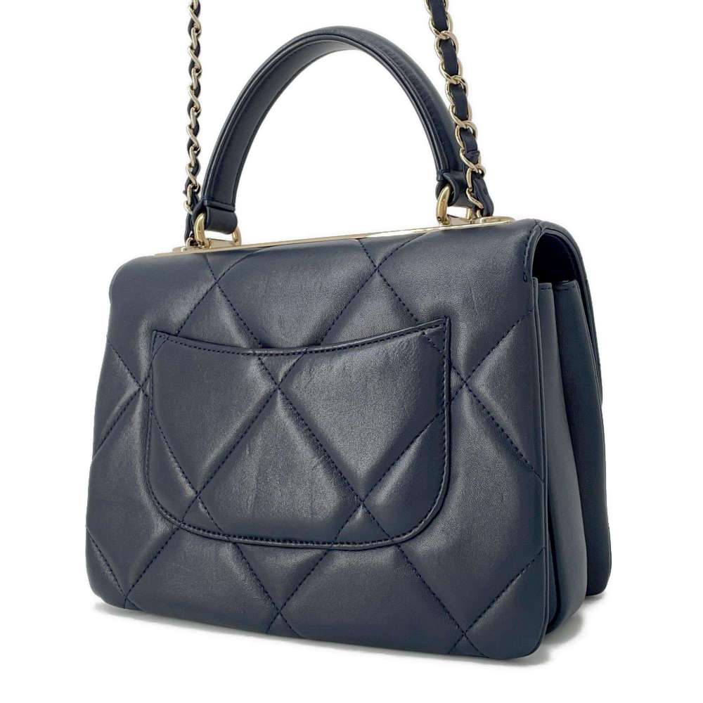 CHANEL Top handle Flap Bag Navy A92236 Lambskin